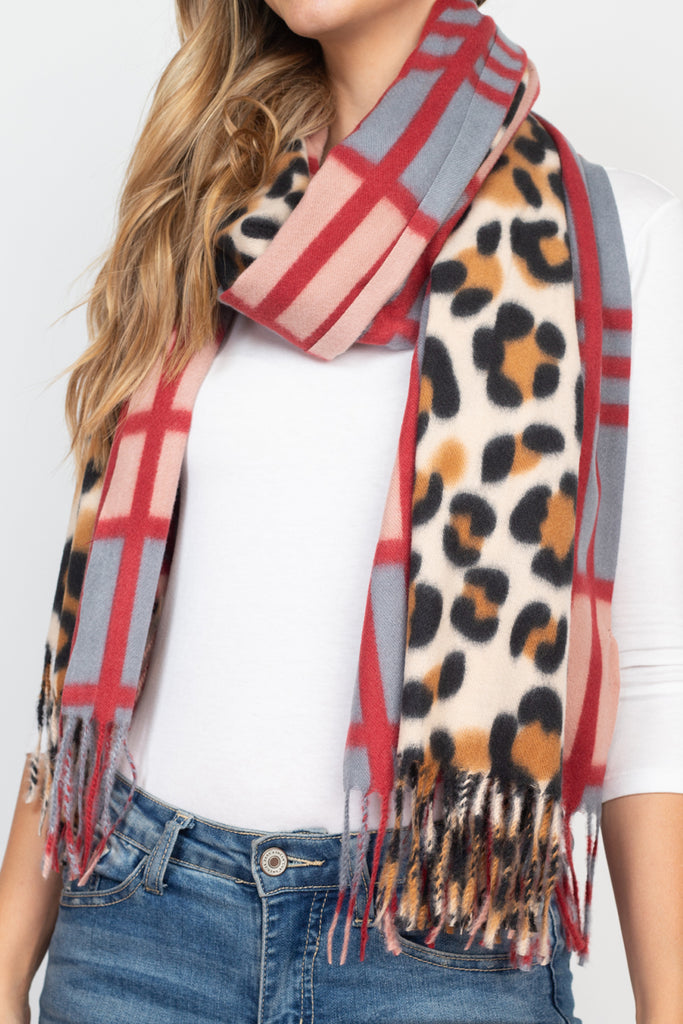 S5020 - LEOPARD PRINT DUAL DESIGN FRINGE WOMEN'S SCARF