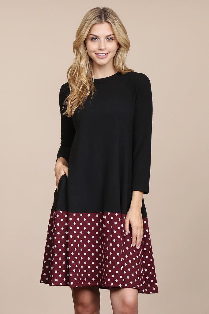 Polka Dot Contrast Pocket Dress