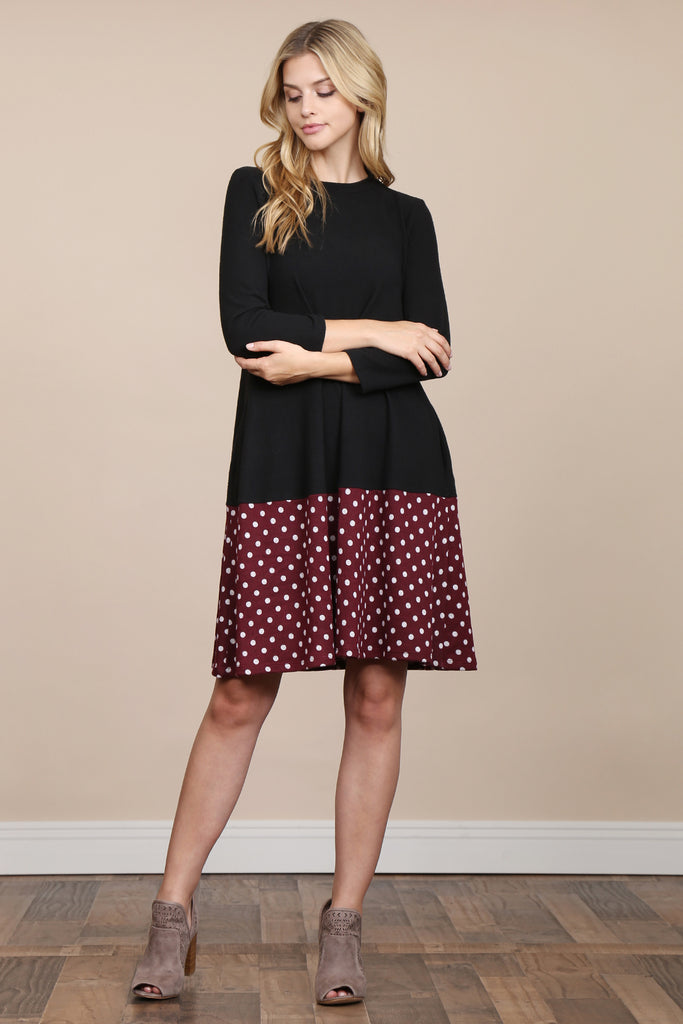 Polka Dot Contrast Pocket Dress