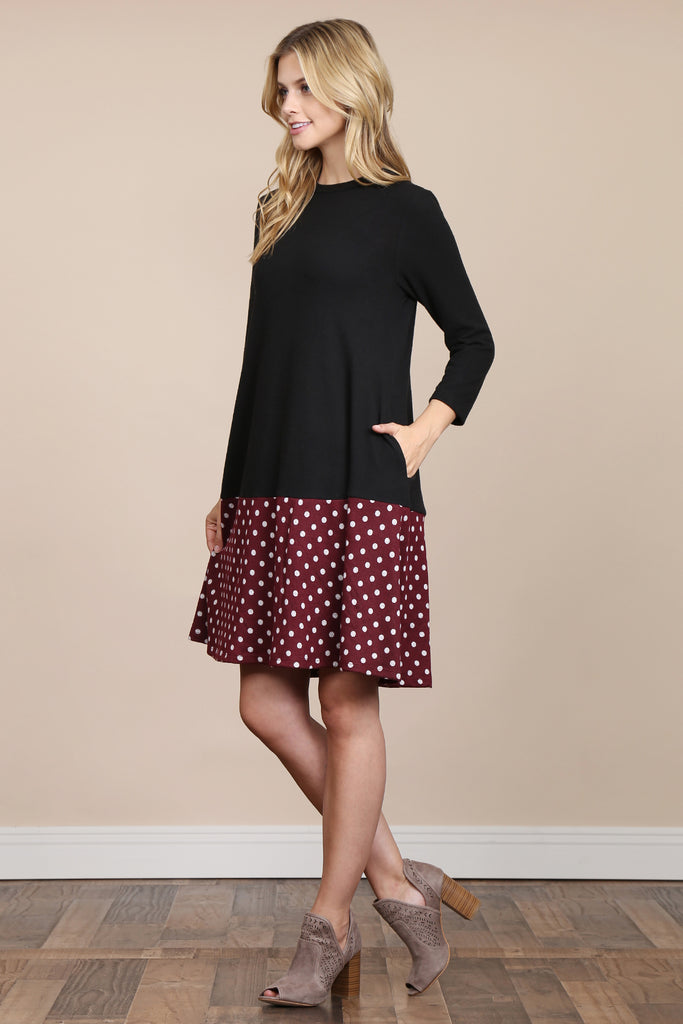 Polka Dot Contrast Pocket Dress
