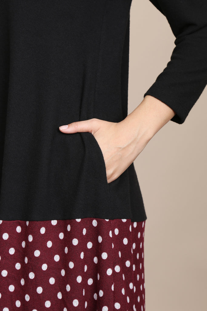 Polka Dot Contrast Pocket Dress