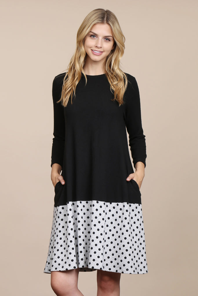 Polka Dot Contrast Pocket Dress