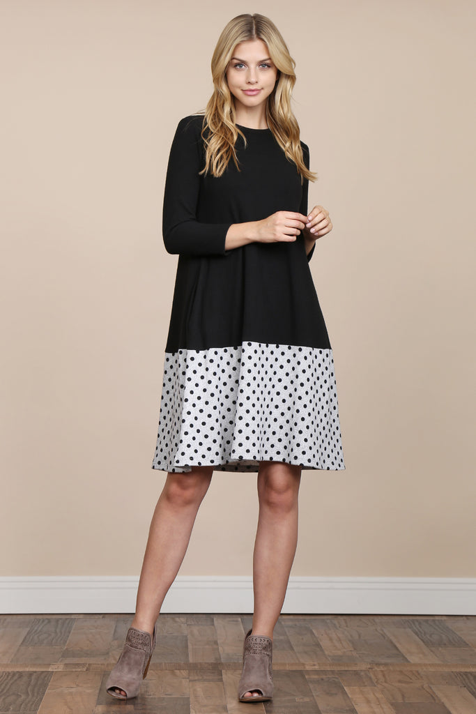 Polka Dot Contrast Pocket Dress