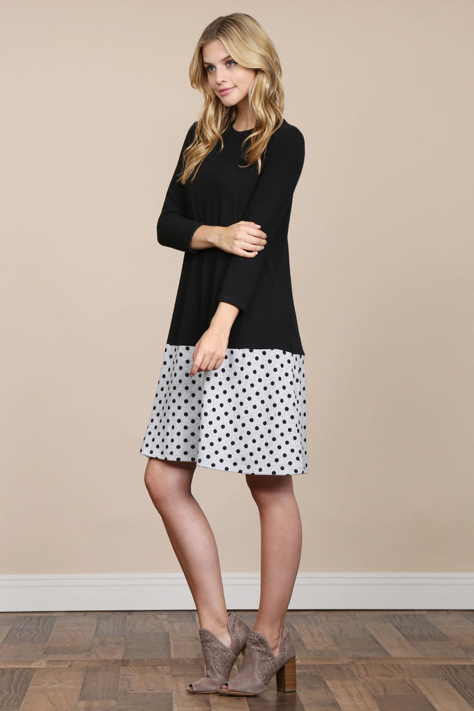 Polka Dot Contrast Pocket Dress