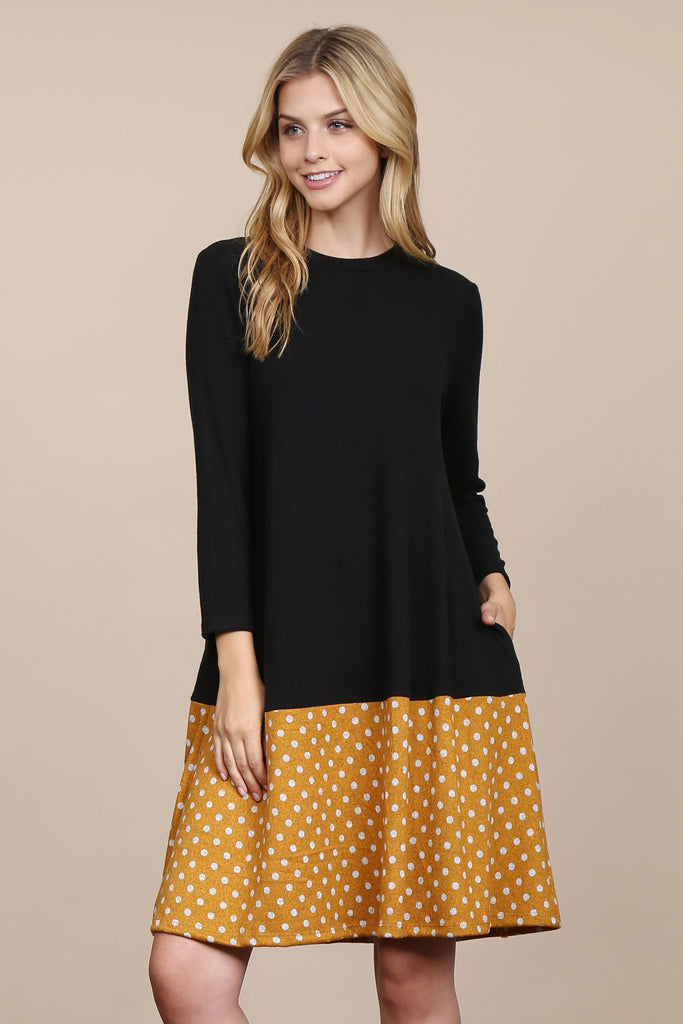 Polka Dot Contrast Pocket Dress