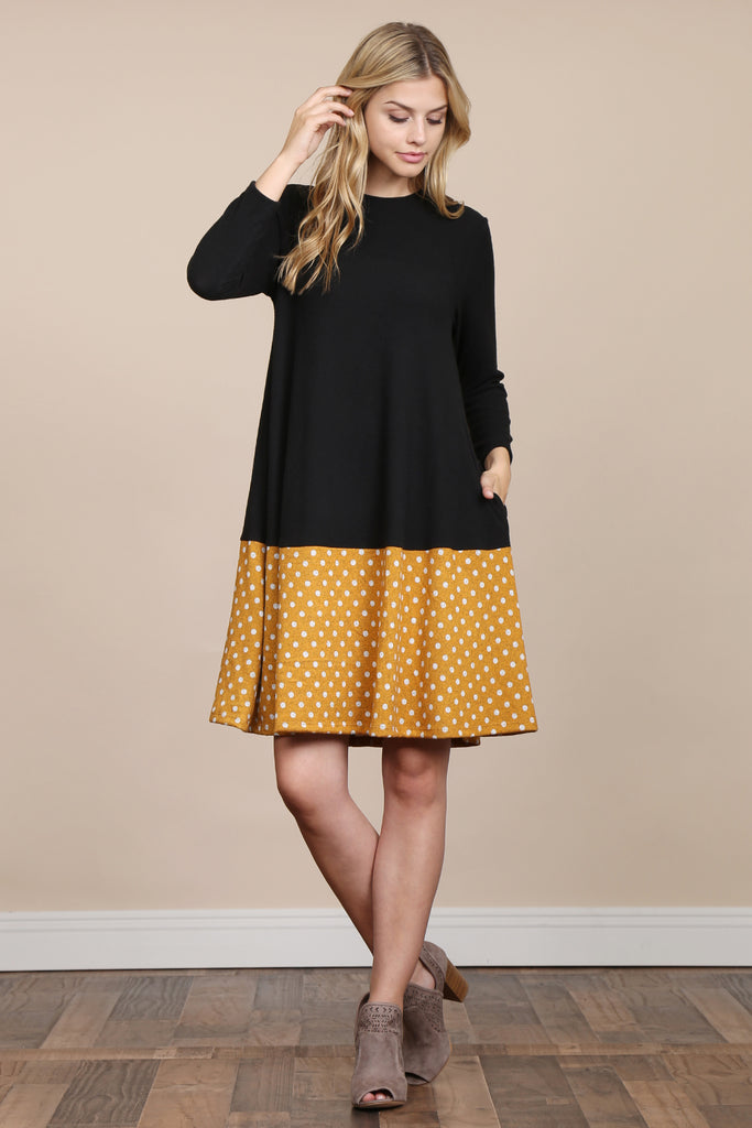 Polka Dot Contrast Pocket Dress
