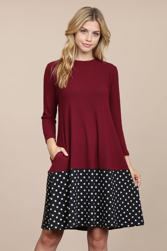 Polka Dot Contrast Pocket Dress