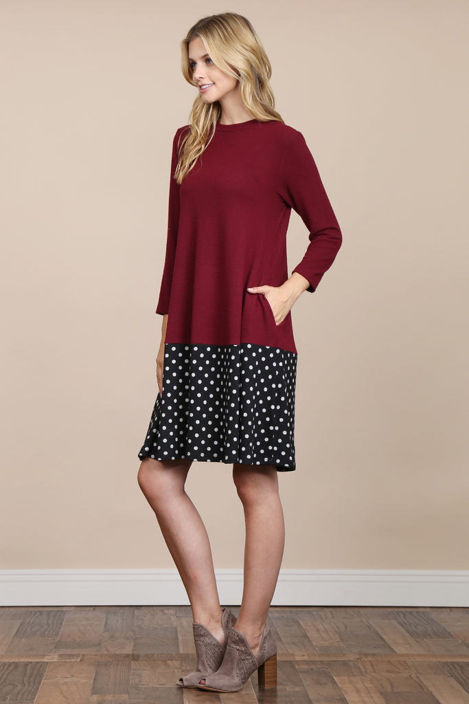 Polka Dot Contrast Pocket Dress