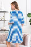 Striped Bell Sleeved Swing Pocket Dress