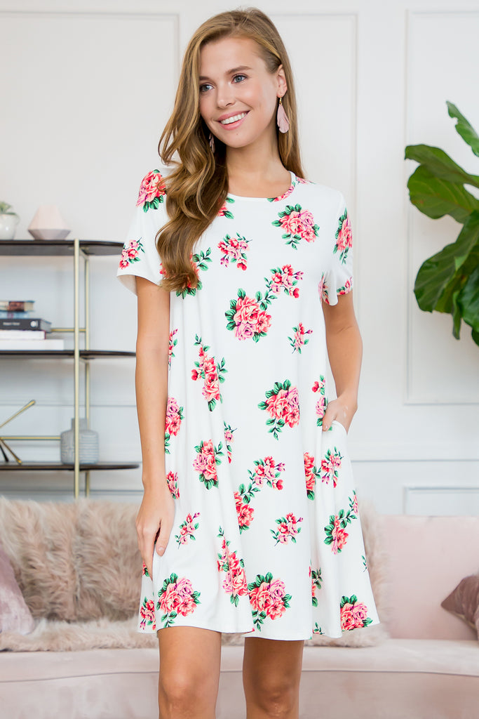 Short Sleeve Floral Swing Pocket Dress