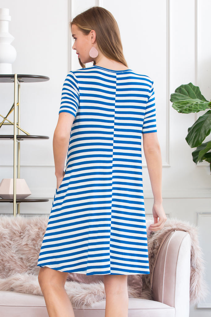Short Sleeved Striped Pocket Dress