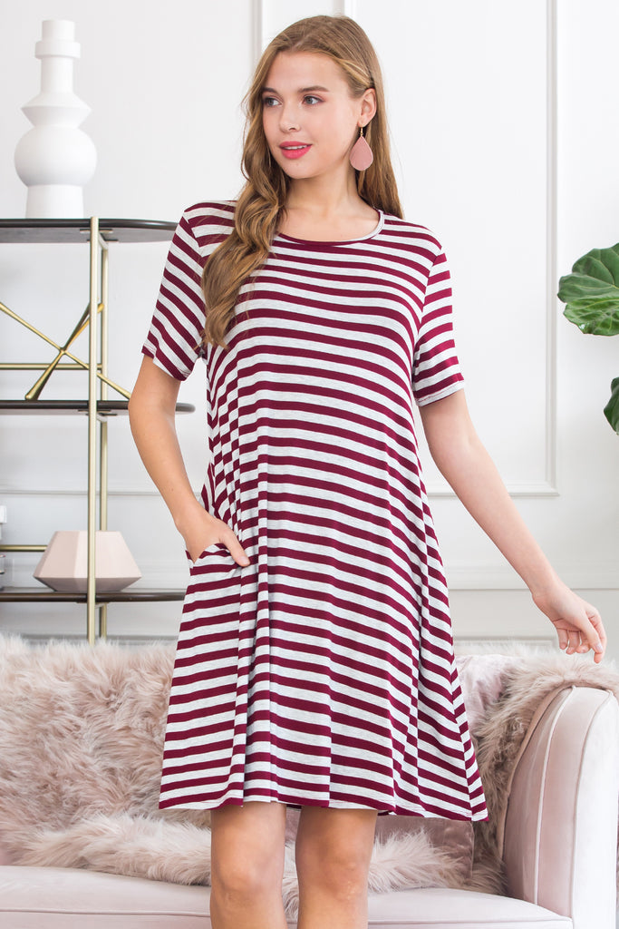Short Sleeved Striped Pocket Dress