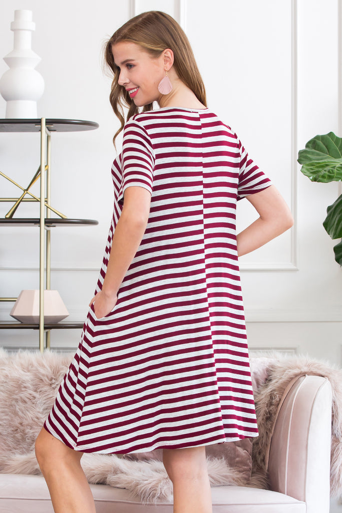 Short Sleeved Striped Pocket Dress