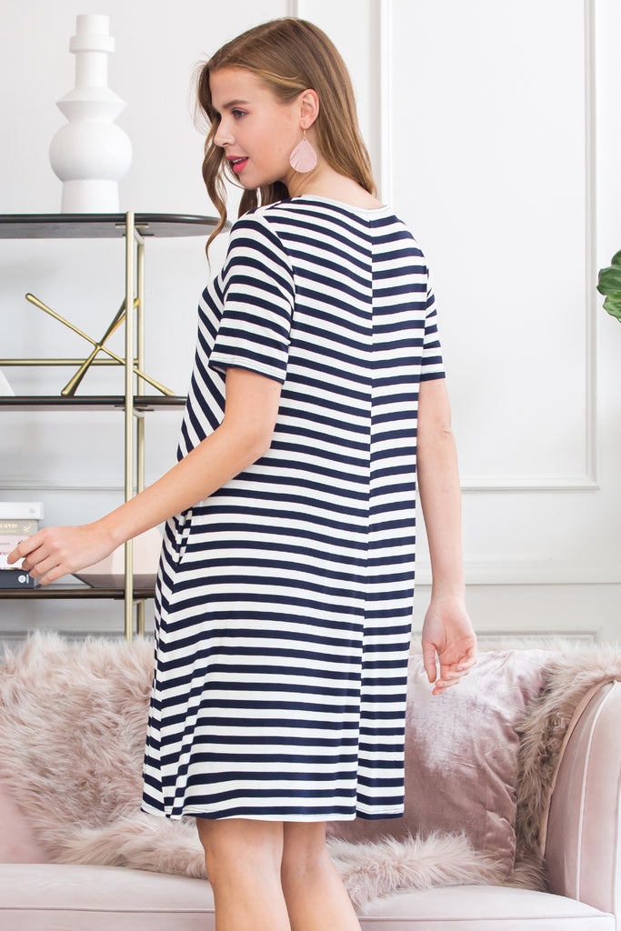 Short Sleeved Striped Pocket Dress