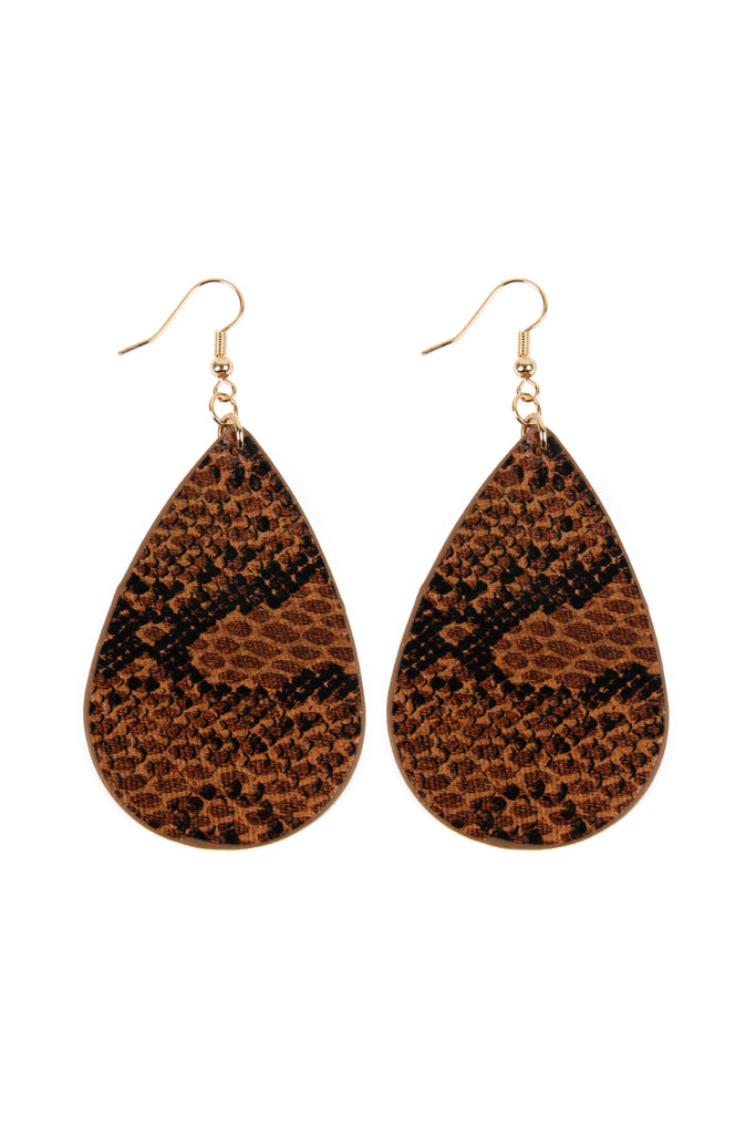 SNAKE SKIN TEARDROP LEATHER EARRINGS