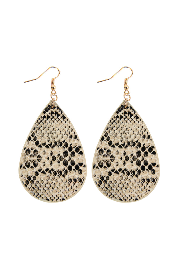 SNAKE SKIN TEARDROP LEATHER EARRINGS