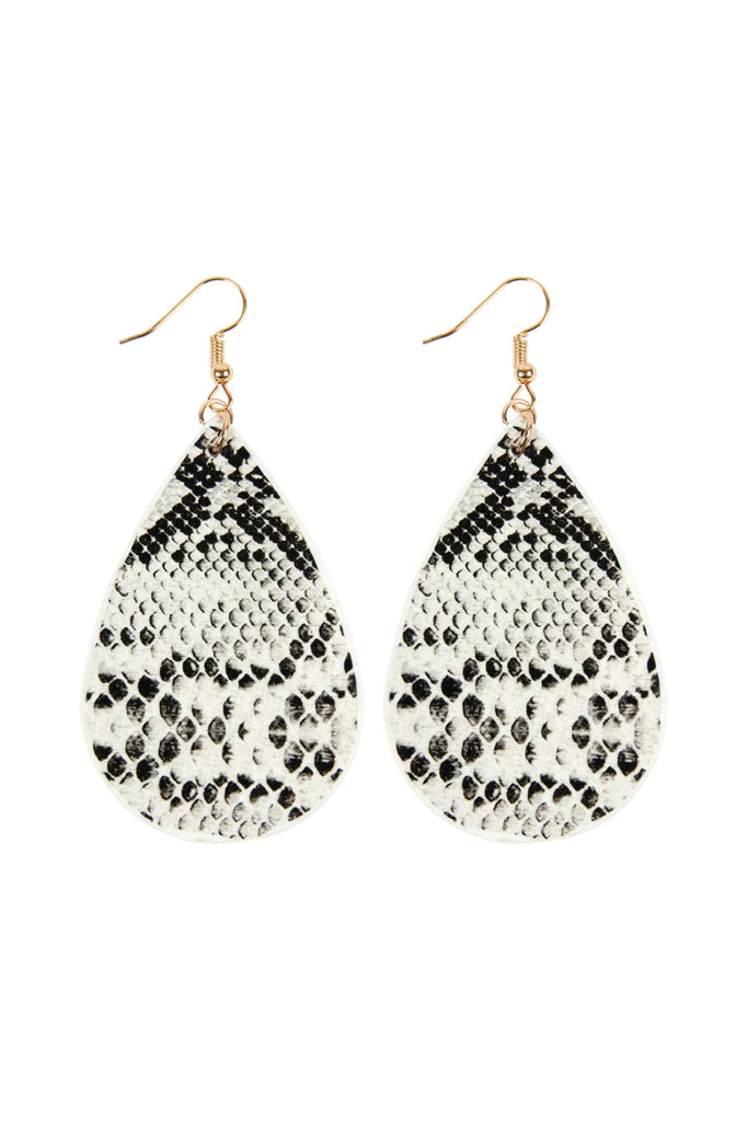 SNAKE SKIN TEARDROP LEATHER EARRINGS