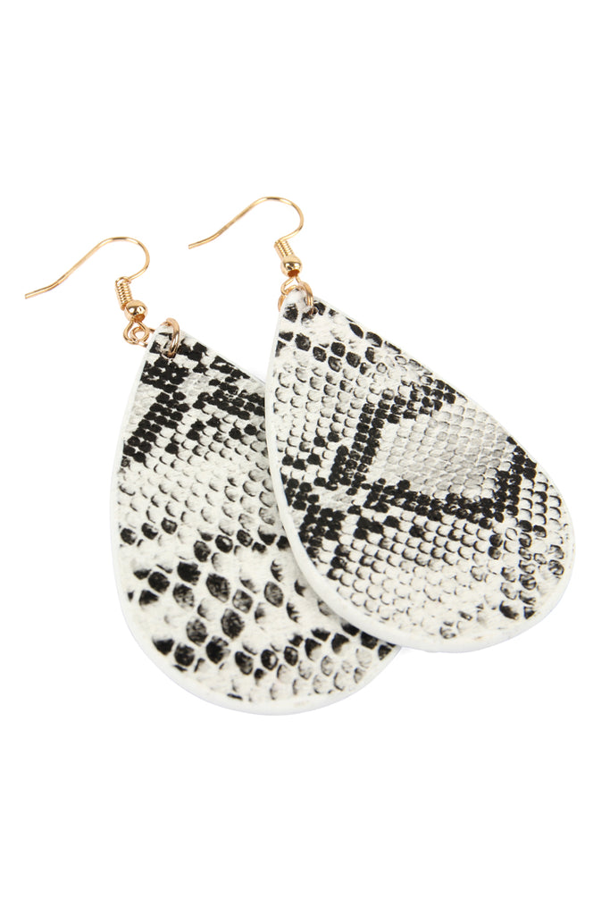 Multi Color Animal Snake Skin Pattern Faux Leather Teardrop Drop Dangle  Earrings