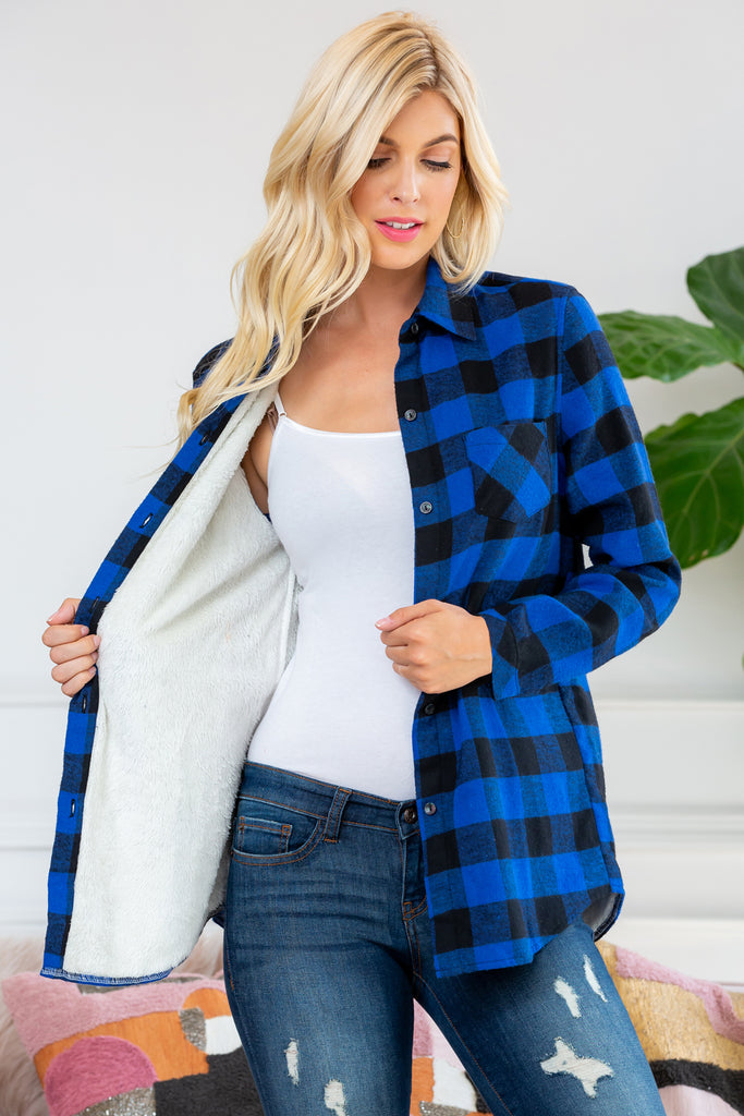 Sherpa Lined Plaid Flannel Top