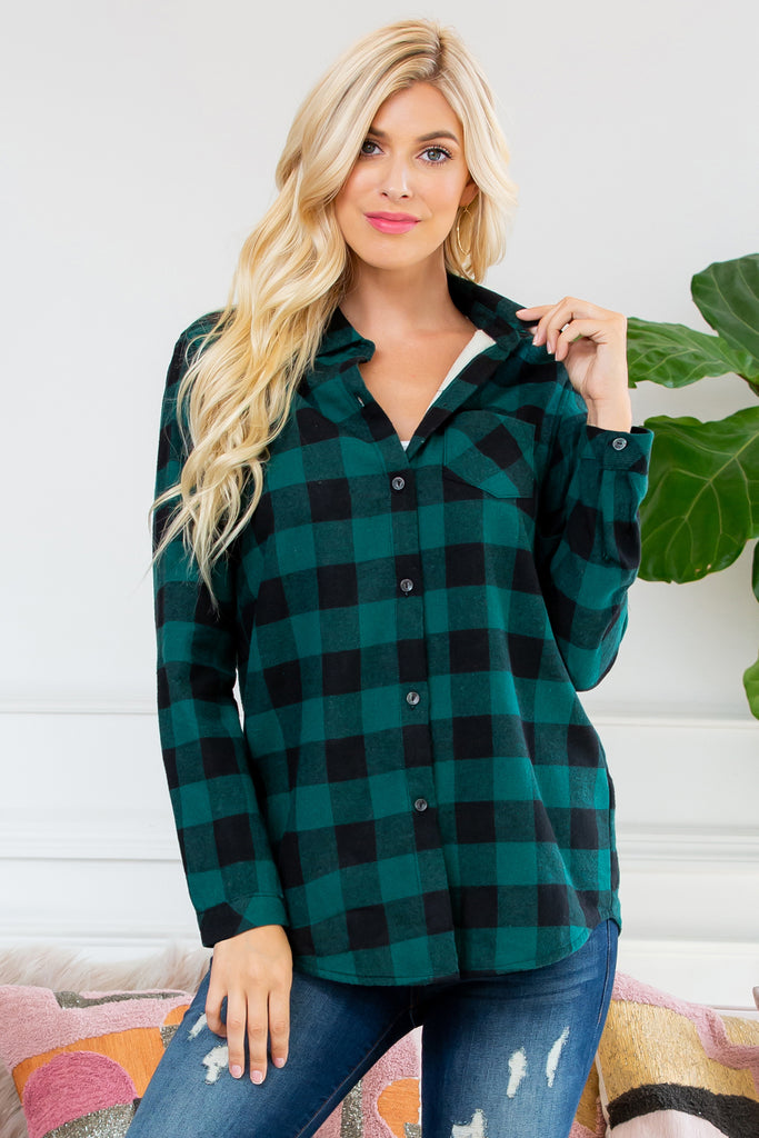 Sherpa Lined Plaid Flannel Top
