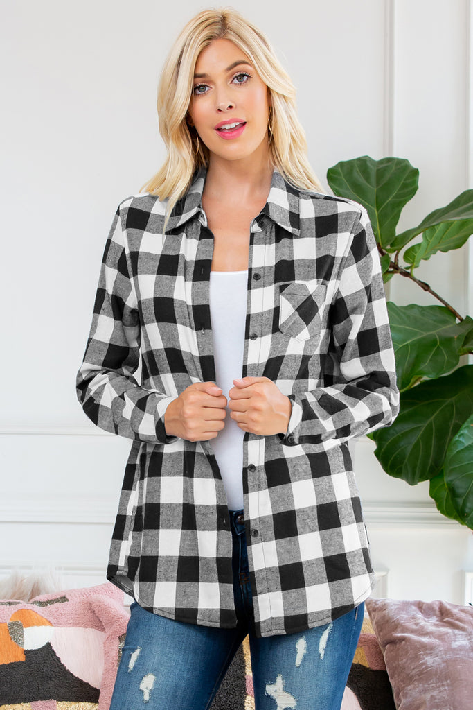 Sherpa Lined Plaid Flannel Top