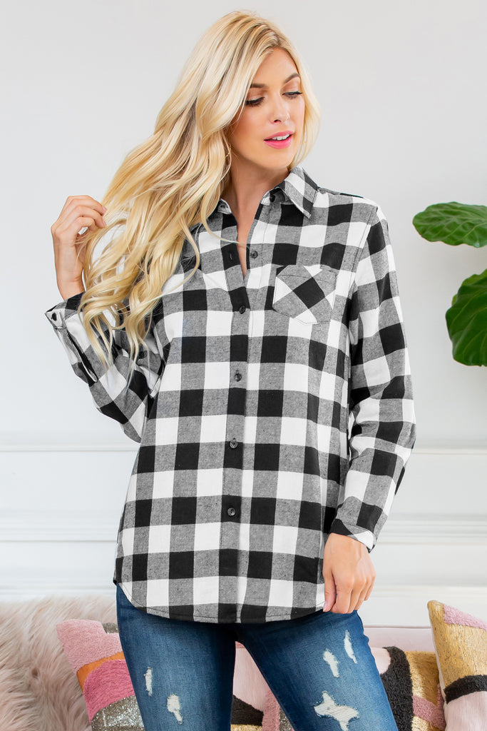 Sherpa Lined Plaid Flannel Top