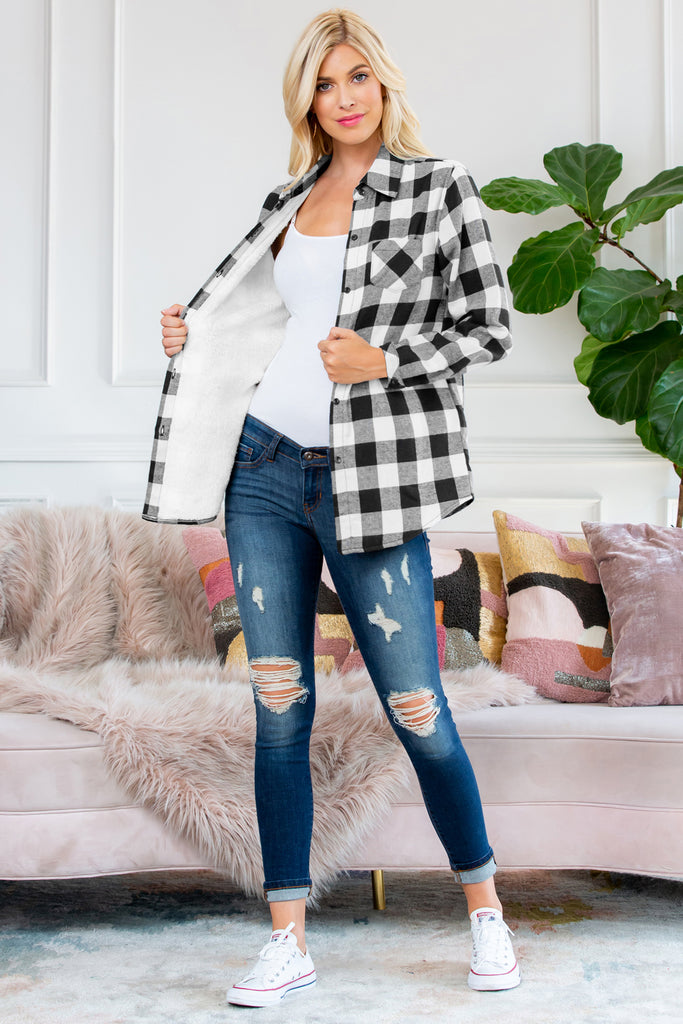 Sherpa Lined Plaid Flannel Top