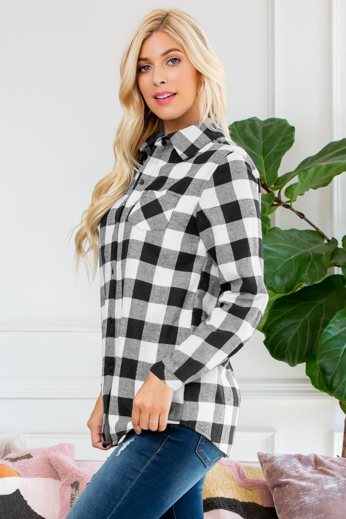 Sherpa Lined Plaid Flannel Top