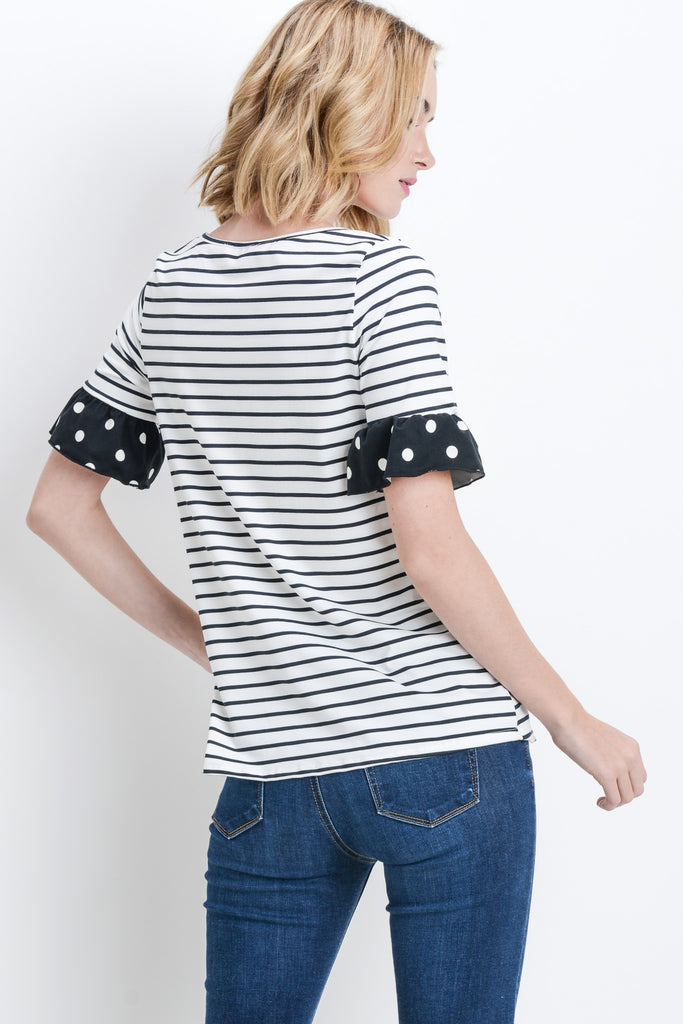 Striped Polka Dot Sleeve Top