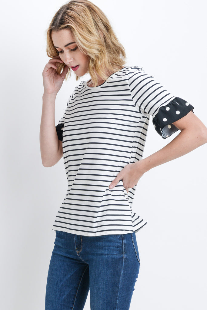 Striped Polka Dot Sleeve Top
