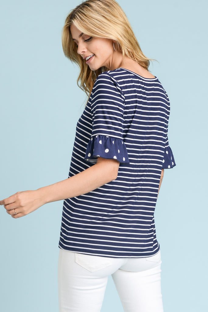 Striped Polka Dot Sleeve Top