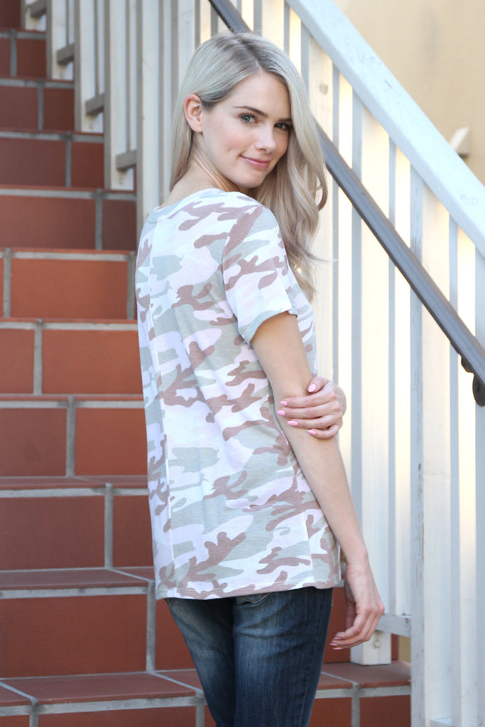 Short Sleeve Vintage Camouflage Top