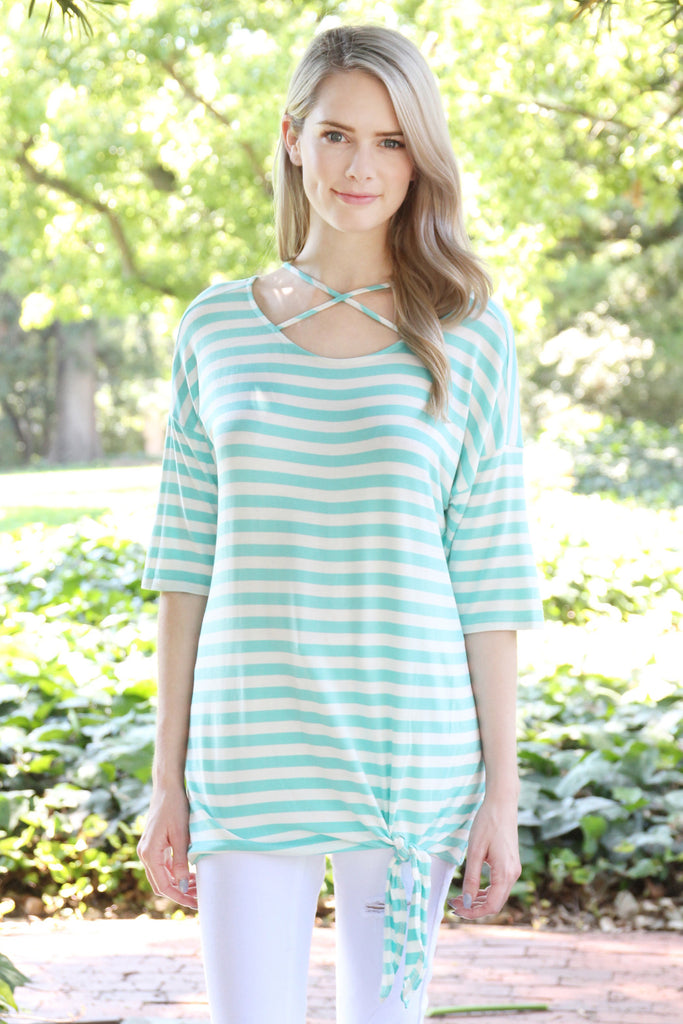 Striped Criss Cross Knot Tunic