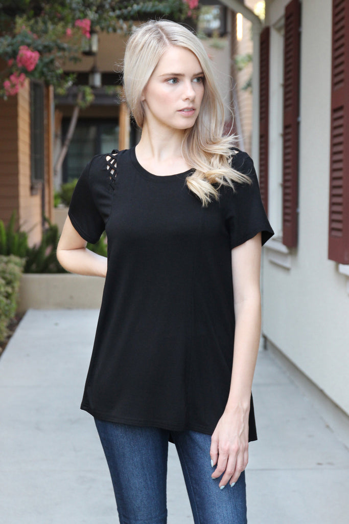 Short Sleeve Braid Detail Top