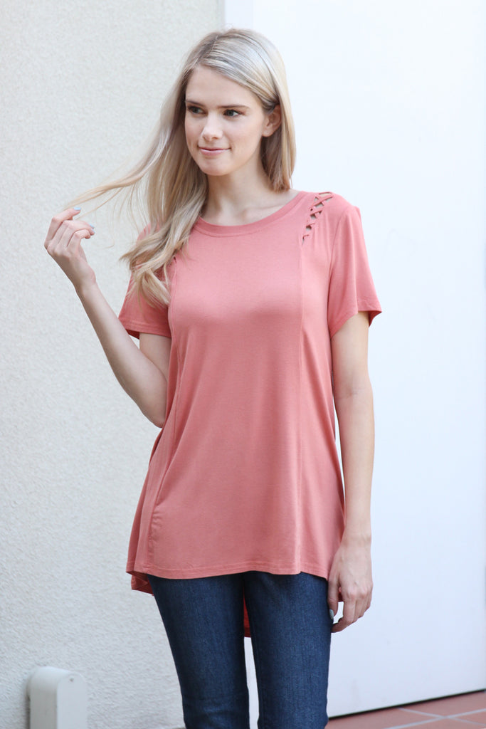 Short Sleeve Braid Detail Top