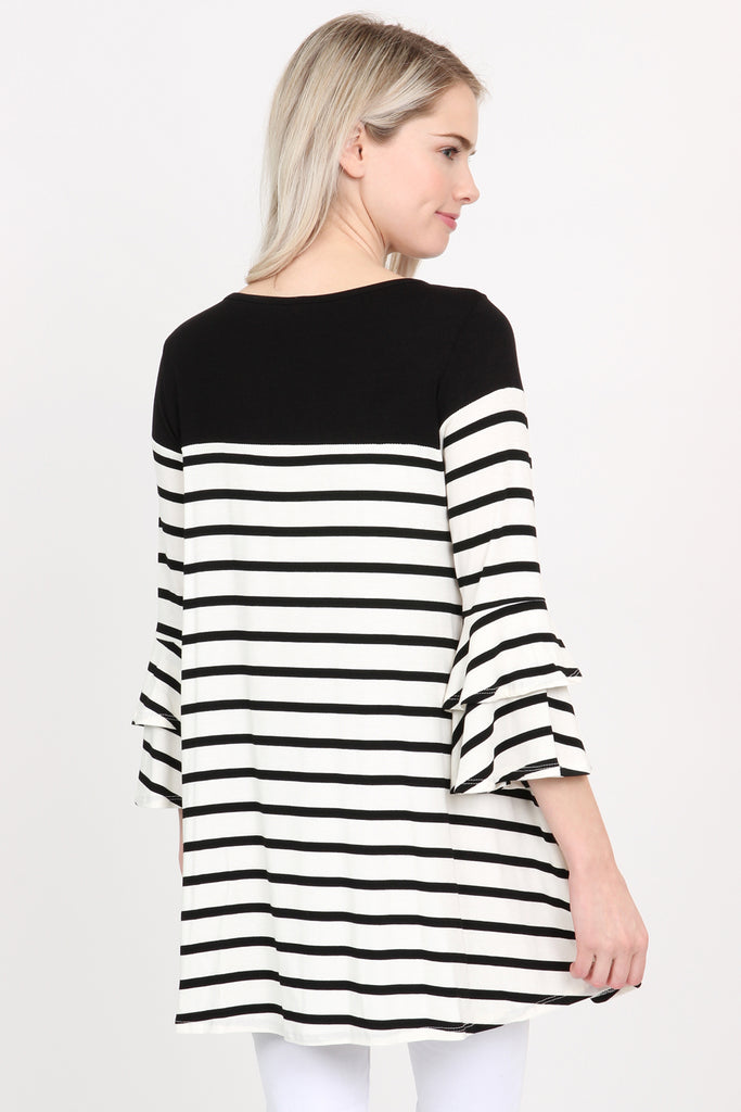 Striped Billowy Bell Sleeve Tunic