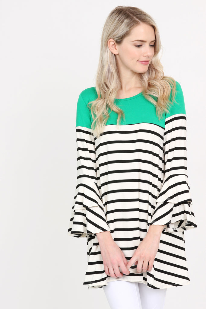 Striped Billowy Bell Sleeve Tunic