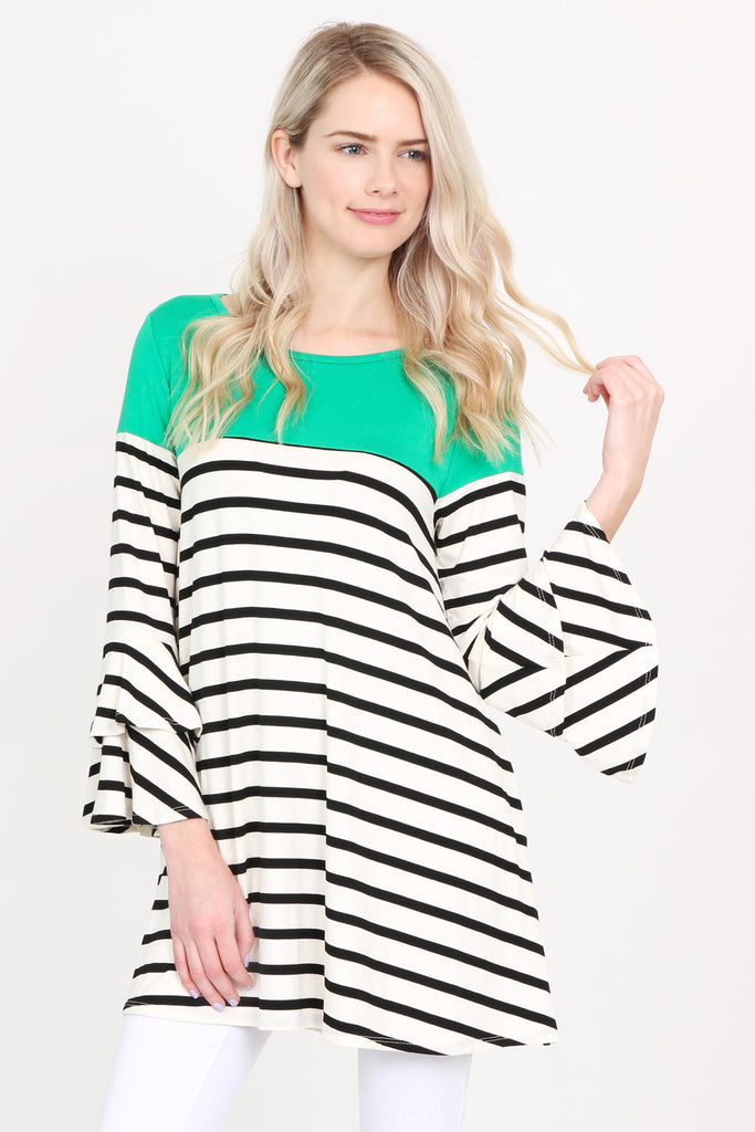 Striped Billowy Bell Sleeve Tunic