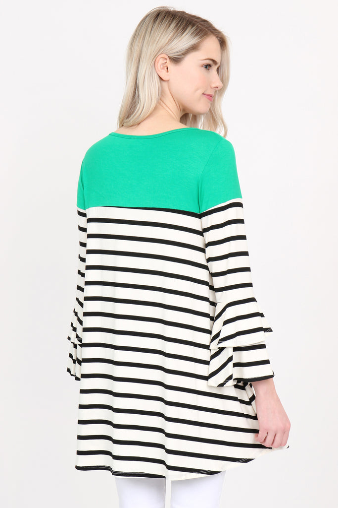 Striped Billowy Bell Sleeve Tunic