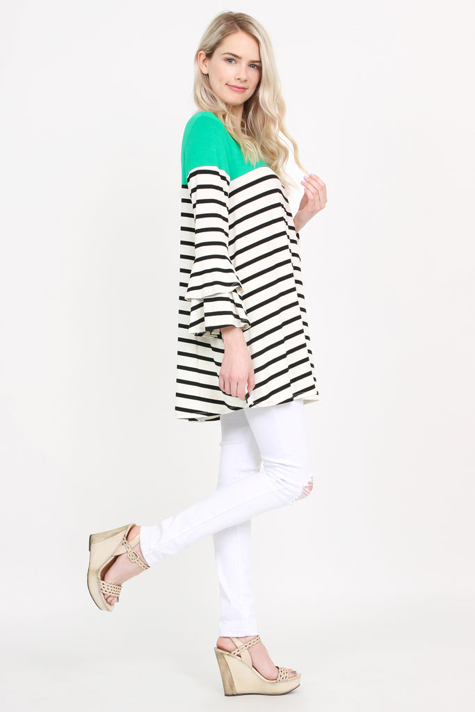Striped Billowy Bell Sleeve Tunic