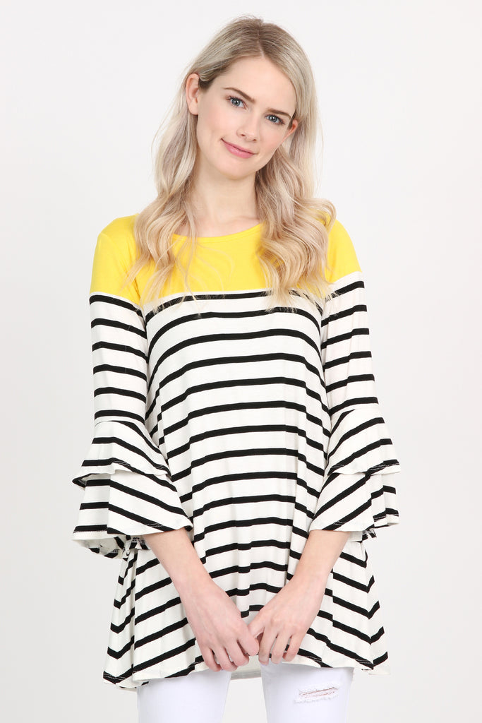Striped Billowy Bell Sleeve Tunic