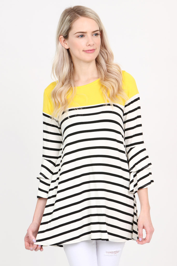 Striped Billowy Bell Sleeve Tunic