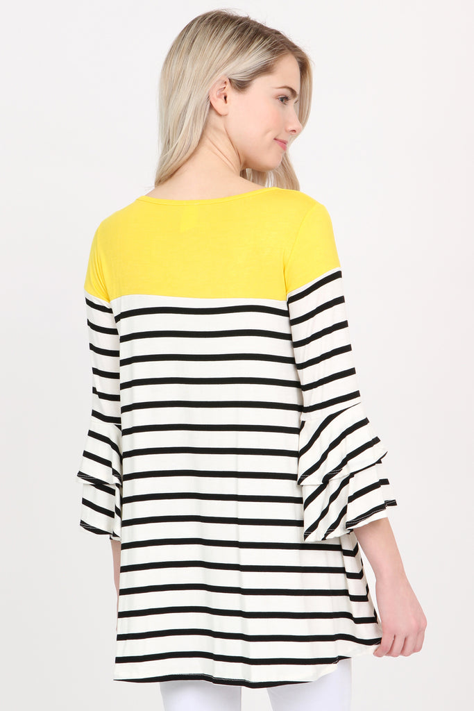 Striped Billowy Bell Sleeve Tunic