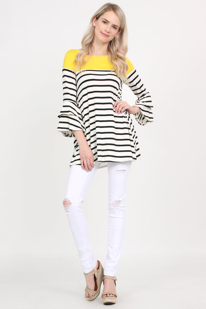 Striped Billowy Bell Sleeve Tunic