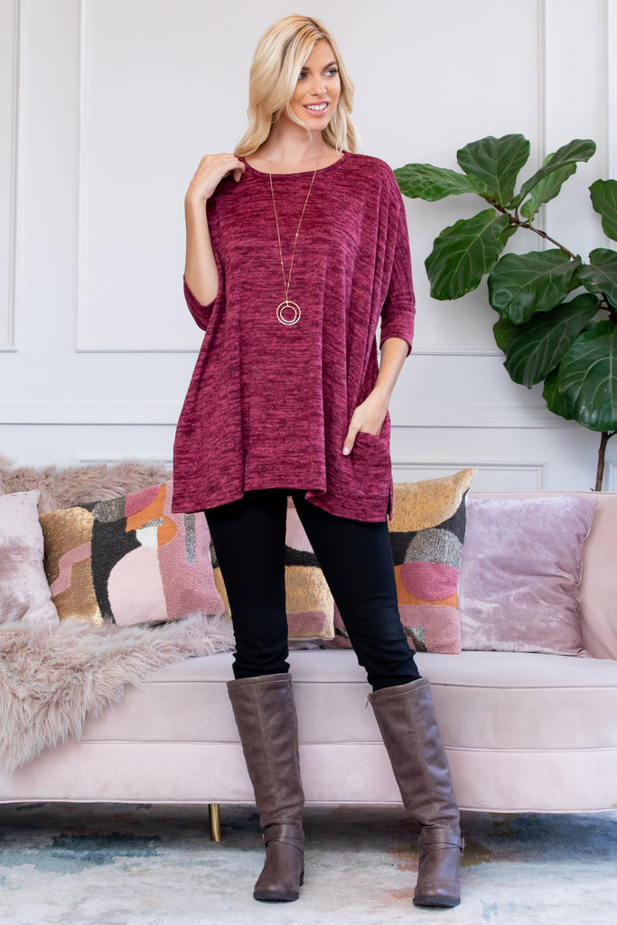 Oversized Two Tone Hacci Brush Pocket Tunic