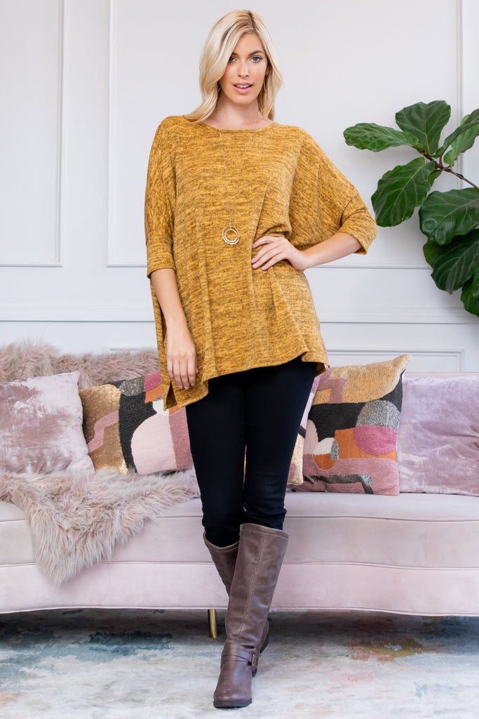 Oversized Two Tone Hacci Brush Pocket Tunic