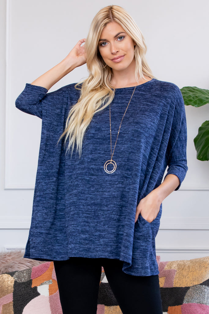 Oversized Two Tone Hacci Brush Pocket Tunic