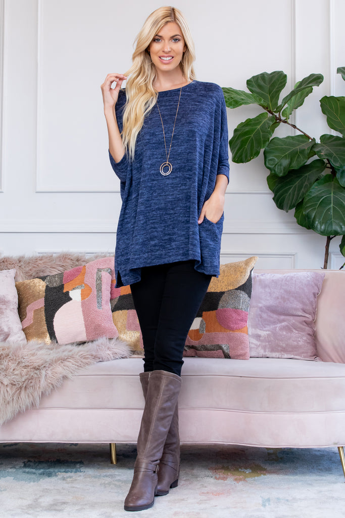 Oversized Two Tone Hacci Brush Pocket Tunic