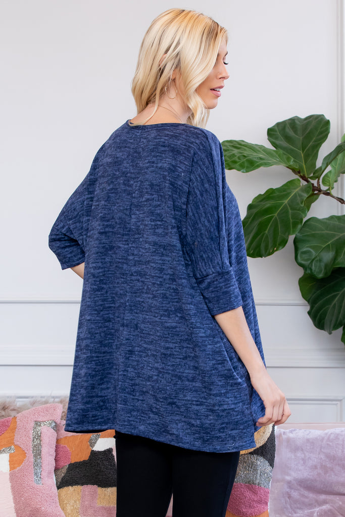 Oversized Two Tone Hacci Brush Pocket Tunic