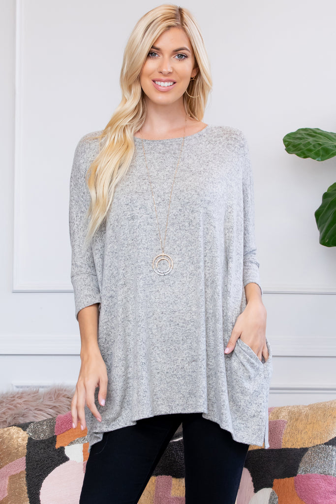 Oversized Two Tone Hacci Brush Pocket Tunic